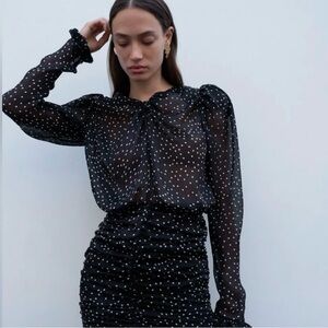 Vintage VTG 100% Silk Rouched Skirt Black and White Print